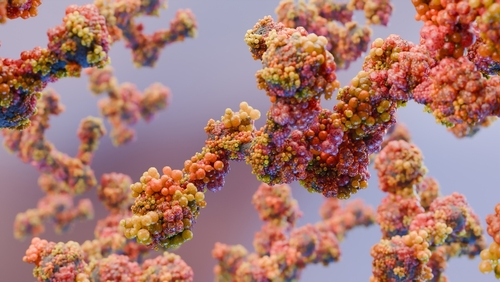 A 3D rendered illustration of proteins